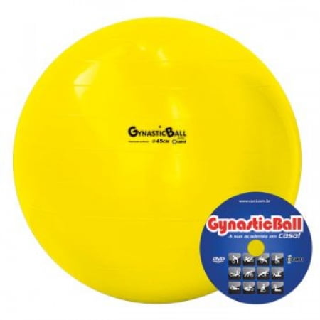 BOLA DE PILATES PARA GINASTICA GYNASTIC BALL 45CM AMARELA COM DVD